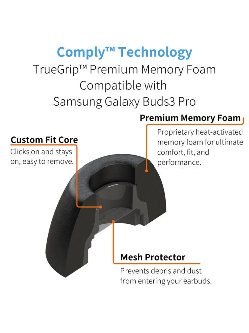 COMPLY TRUEGRIP PREMIUM FOR SAMSUNG GALAXY BUDS3 PRO & BUDS4 PRO - Memory Foam Ear Tips for Samsung Galaxy Buds3 Pro and Buds4 Pro - S