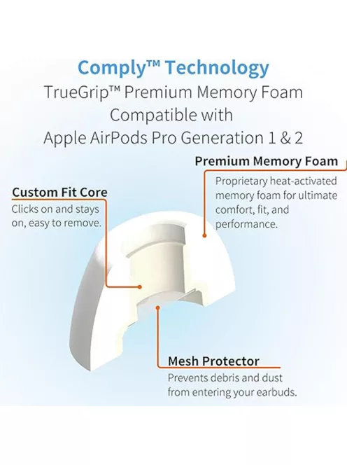 COMPLY TRUEGRIP PREMIUM FOR APPLE AIRPODS PRO GEN 1&2 - Memory Foam Ear Tips for Apple AirPods Pro Gen 1&2 - L