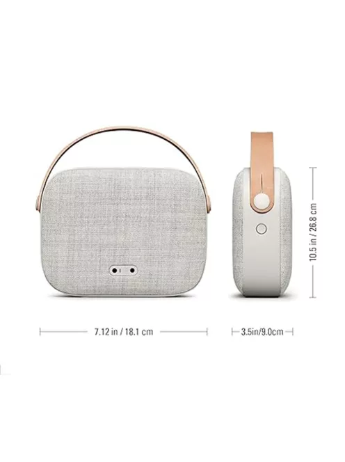  VIFA HELSINKI - Portable premium bluetooth stereo speaker with real leather strap and woven "KVADRAT" textile cover - Sandstone grey