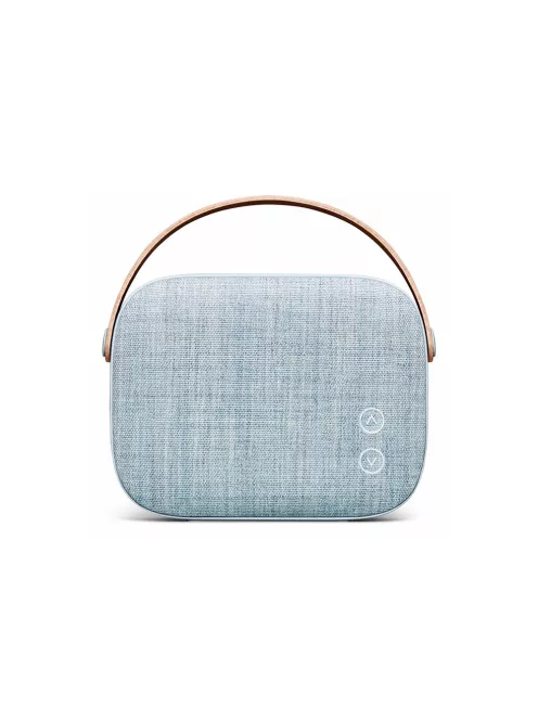  VIFA HELSINKI - Portable premium bluetooth stereo speaker with real leather strap and woven "KVADRAT" textile cover - Misty blue