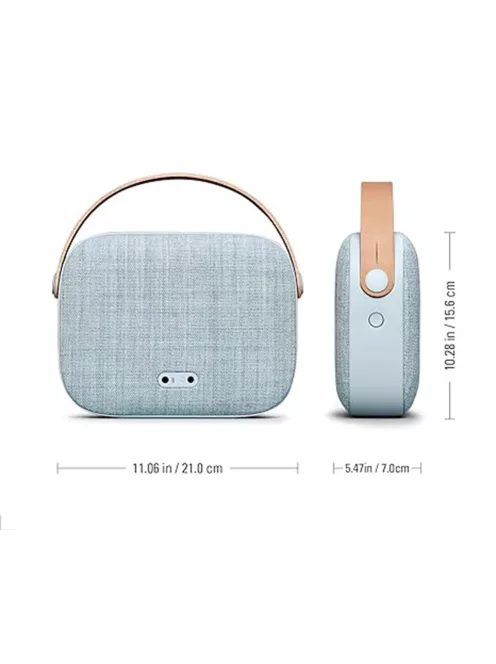  VIFA HELSINKI - Portable premium bluetooth stereo speaker with real leather strap and woven "KVADRAT" textile cover - Misty blue