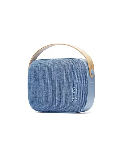  VIFA HELSINKI - Portable premium bluetooth stereo speaker with real leather strap and woven "KVADRAT" textile cover - Aqua Blue