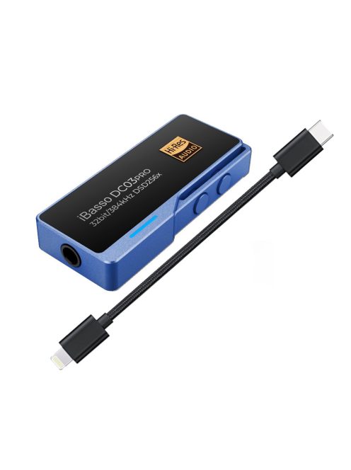 IBASSO DC03PRO - USB Type-C FEMALE to 3,5mm Jack FEMALE Adapter DAC with 32bit 384kHz PCM DSD256 - Blue - + Lightning cable