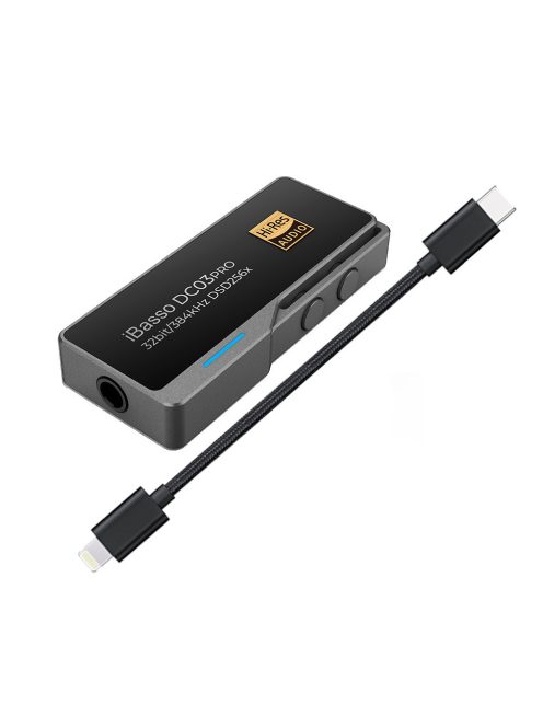IBASSO DC03PRO - USB Type-C FEMALE to 3,5mm Jack FEMALE Adapter DAC with 32bit 384kHz PCM DSD256 - Grey - + Lightning cable