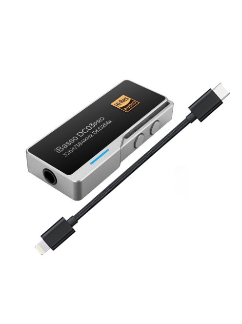IBASSO DC03PRO - USB Type-C FEMALE to 3,5mm Jack FEMALE Adapter DAC with 32bit 384kHz PCM DSD256 - Silver - + Lightning cable