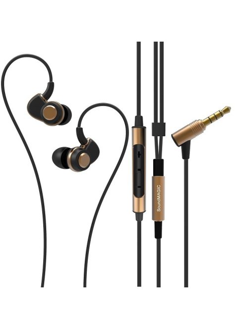 SOUNDMAGIC PL30+C - Stereo ultra comfy monitor style in-Ear headphones, with excellent sonic quality and Mic. - Black-Gold