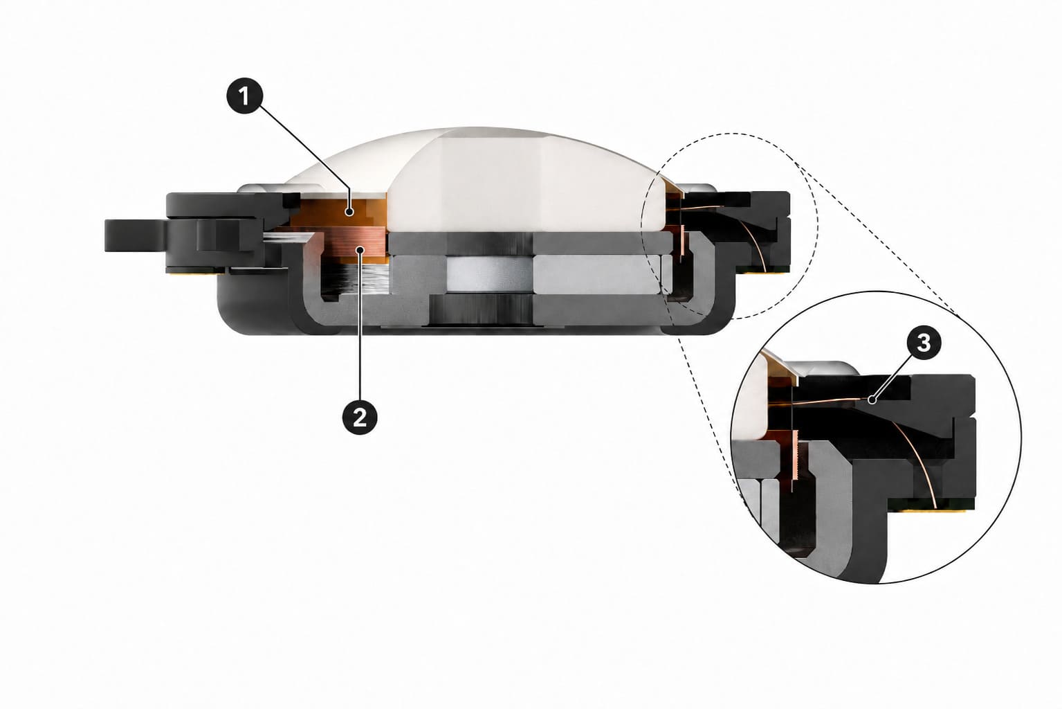numbered diagram of the DX10000 CL polyimide-bobbin voice coil and air wiring