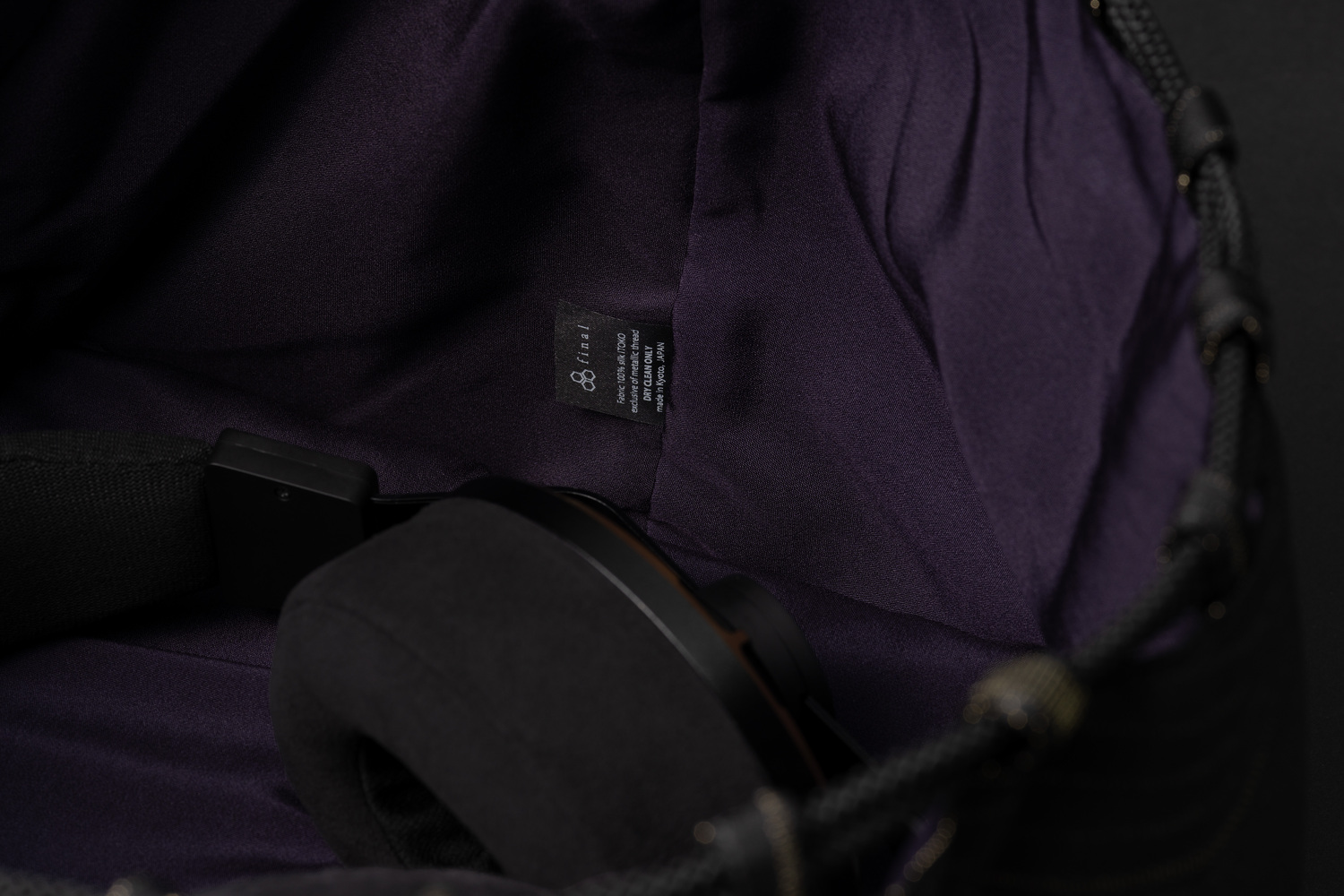 close-up of the deep purple interior lining of the Shingen silk pouch