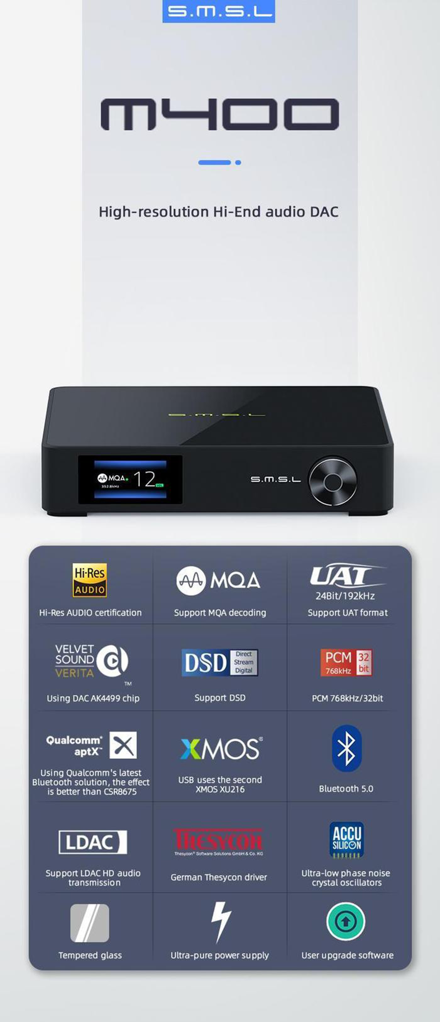 SMSL M400 - Premium Quality Desktop MQA DAC with Bluetooth 5